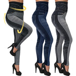 Load image into Gallery viewer, High Waist Imitation Jean Leggings Slim Elastic Seamless Plus Size 3XL Skinny Pencil Pant Female Pocket Workout Running Leggings
