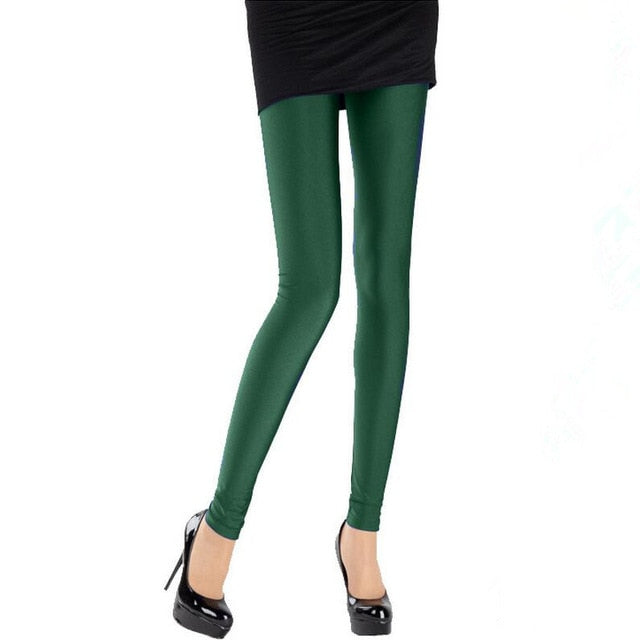 Women Solid Color Pant Leggings Large Shinny Elasticity Casual Trousers For Girl