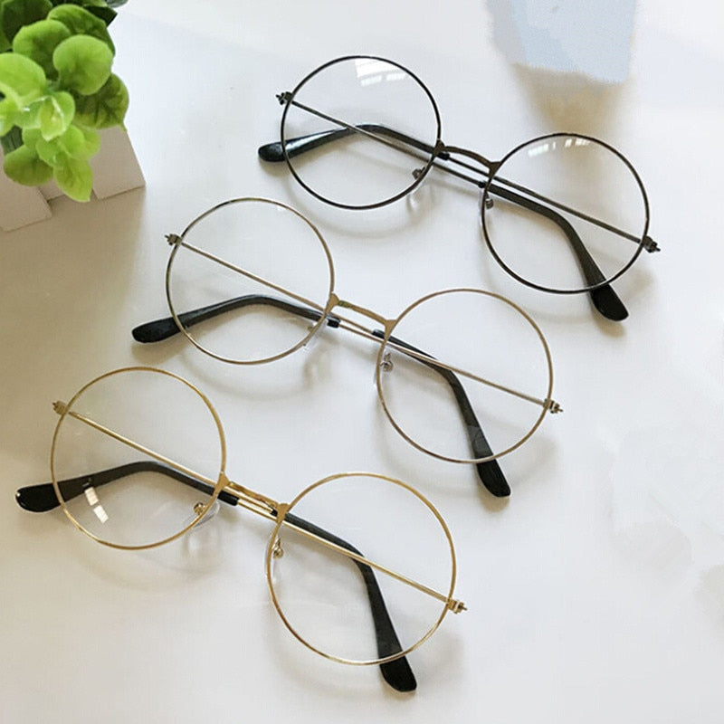 Large Retro Round Reading Glasses Clear Lens Metal Frame Eyewear Optical Spectacles for Men Women Eyeglasses