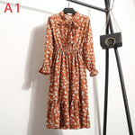 Load image into Gallery viewer, 2020 Autumn Women Dress For Female Long Sleeve Chiffon Shirt Dress A-line Midi Winter Dress White Bow Floral Vestidos Vintage

