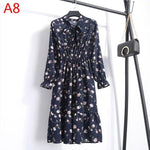 Load image into Gallery viewer, 2020 Autumn Women Dress For Female Long Sleeve Chiffon Shirt Dress A-line Midi Winter Dress White Bow Floral Vestidos Vintage
