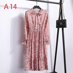 Load image into Gallery viewer, 2020 Autumn Women Dress For Female Long Sleeve Chiffon Shirt Dress A-line Midi Winter Dress White Bow Floral Vestidos Vintage
