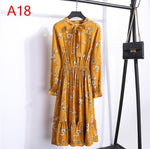 Load image into Gallery viewer, 2020 Autumn Women Dress For Female Long Sleeve Chiffon Shirt Dress A-line Midi Winter Dress White Bow Floral Vestidos Vintage
