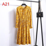 Load image into Gallery viewer, 2020 Autumn Women Dress For Female Long Sleeve Chiffon Shirt Dress A-line Midi Winter Dress White Bow Floral Vestidos Vintage
