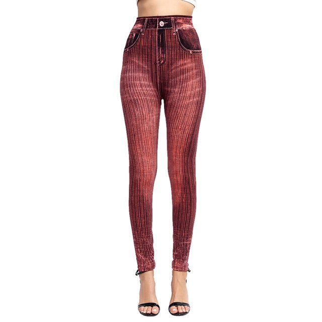 High Waist Imitation Jean Leggings Slim Elastic Seamless Plus Size 3XL Skinny Pencil Pant Female Pocket Workout Running Leggings