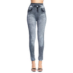 Load image into Gallery viewer, High Waist Imitation Jean Leggings Slim Elastic Seamless Plus Size 3XL Skinny Pencil Pant Female Pocket Workout Running Leggings

