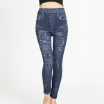 Load image into Gallery viewer, High Waist Imitation Jean Leggings Slim Elastic Seamless Plus Size 3XL Skinny Pencil Pant Female Pocket Workout Running Leggings
