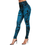 Load image into Gallery viewer, High Waist Imitation Jean Leggings Slim Elastic Seamless Plus Size 3XL Skinny Pencil Pant Female Pocket Workout Running Leggings
