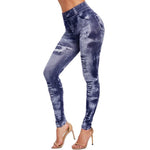Load image into Gallery viewer, High Waist Imitation Jean Leggings Slim Elastic Seamless Plus Size 3XL Skinny Pencil Pant Female Pocket Workout Running Leggings
