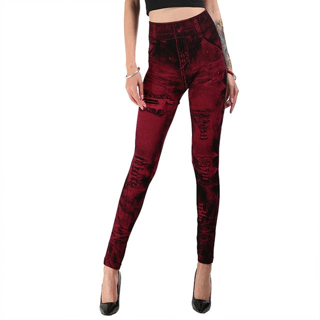 High Waist Imitation Jean Leggings Slim Elastic Seamless Plus Size 3XL Skinny Pencil Pant Female Pocket Workout Running Leggings