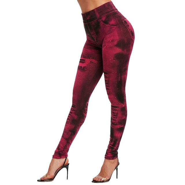High Waist Imitation Jean Leggings Slim Elastic Seamless Plus Size 3XL Skinny Pencil Pant Female Pocket Workout Running Leggings