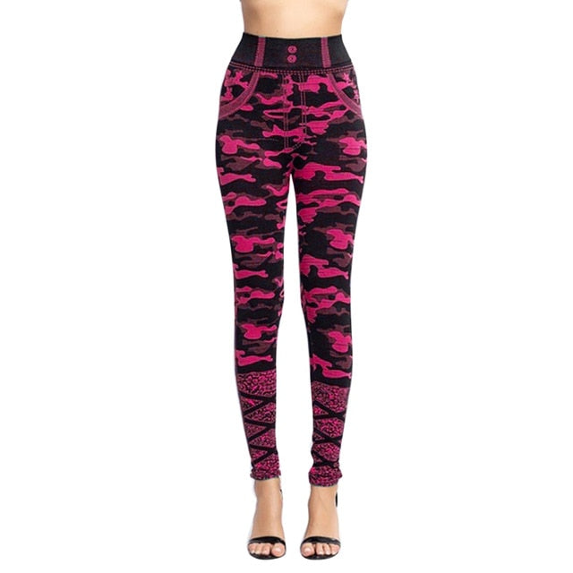 High Waist Imitation Jean Leggings Slim Elastic Seamless Plus Size 3XL Skinny Pencil Pant Female Pocket Workout Running Leggings