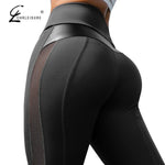 Load image into Gallery viewer, CHRLEISURE High Waist Fitness Leggings Women for Leggings Workout Women Mesh And PU Leather Patchwork Joggings S-XL
