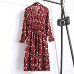 Load image into Gallery viewer, Women Casual Autumn Dress Lady Korean Style Vintage Floral Printed Chiffon Shirt Dress Long Sleeve Bow Midi Summer Dress Vestido
