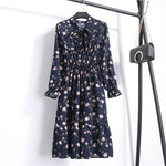 Load image into Gallery viewer, Women Casual Autumn Dress Lady Korean Style Vintage Floral Printed Chiffon Shirt Dress Long Sleeve Bow Midi Summer Dress Vestido
