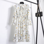 Load image into Gallery viewer, Women Casual Autumn Dress Lady Korean Style Vintage Floral Printed Chiffon Shirt Dress Long Sleeve Bow Midi Summer Dress Vestido
