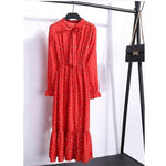 Load image into Gallery viewer, Women Casual Autumn Dress Lady Korean Style Vintage Floral Printed Chiffon Shirt Dress Long Sleeve Bow Midi Summer Dress Vestido
