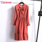 Load image into Gallery viewer, Women Casual Autumn Dress Lady Korean Style Vintage Floral Printed Chiffon Shirt Dress Long Sleeve Bow Midi Summer Dress Vestido
