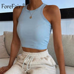 Load image into Gallery viewer, Forefair Ribbed Tank Tops Sexy Crop Vest Solid Harajuku Korean Female Off Shoulder Knitted Khaki White Summer Women Tops
