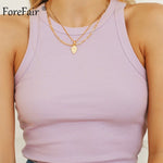 Load image into Gallery viewer, Forefair Ribbed Tank Tops Sexy Crop Vest Solid Harajuku Korean Female Off Shoulder Knitted Khaki White Summer Women Tops
