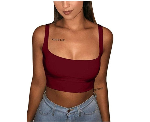 Sexy Women Solid Strappy Tank 2019 Vest Crop Top Summer Beach Party Sleeveless Slash Neck Tanks Woman Girls Bralette Tank Top