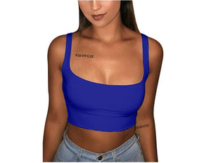 Sexy Women Solid Strappy Tank 2019 Vest Crop Top Summer Beach Party Sleeveless Slash Neck Tanks Woman Girls Bralette Tank Top