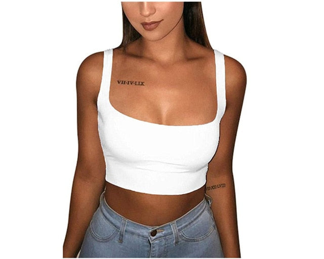 Sexy Women Solid Strappy Tank 2019 Vest Crop Top Summer Beach Party Sleeveless Slash Neck Tanks Woman Girls Bralette Tank Top