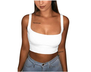 Sexy Women Solid Strappy Tank 2019 Vest Crop Top Summer Beach Party Sleeveless Slash Neck Tanks Woman Girls Bralette Tank Top