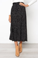 Load image into Gallery viewer, White Dots Floral Print Pleated Midi Skirt Women Elastic High Waist Side Pockets Skirts Summer 2019 Elegant Female Bottom
