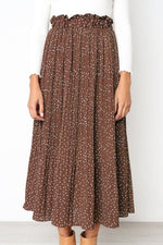 Load image into Gallery viewer, White Dots Floral Print Pleated Midi Skirt Women Elastic High Waist Side Pockets Skirts Summer 2019 Elegant Female Bottom
