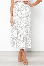 Load image into Gallery viewer, White Dots Floral Print Pleated Midi Skirt Women Elastic High Waist Side Pockets Skirts Summer 2019 Elegant Female Bottom
