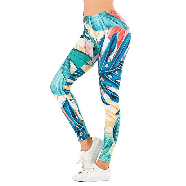 Brand Sexy Women Legging leaf Printing Fitness leggins Fashion Slim legins High Waist Leggings Woman Pants