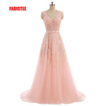 Load image into Gallery viewer, FADISTEE Vestido De Festa Sweet pink Lace V-neck Long Evening Dress Bride Party Sexy Backless beads pearls Prom Dresses lace-up
