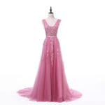 Load image into Gallery viewer, FADISTEE Vestido De Festa Sweet pink Lace V-neck Long Evening Dress Bride Party Sexy Backless beads pearls Prom Dresses lace-up
