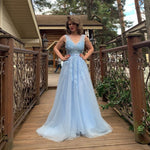 Load image into Gallery viewer, FADISTEE Vestido De Festa Sweet pink Lace V-neck Long Evening Dress Bride Party Sexy Backless beads pearls Prom Dresses lace-up
