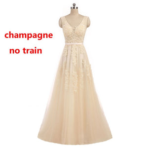 FADISTEE Vestido De Festa Sweet pink Lace V-neck Long Evening Dress Bride Party Sexy Backless beads pearls Prom Dresses lace-up
