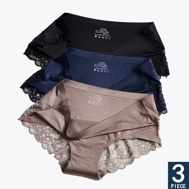 Hot Sale 3pcs/lot Women Lace side Panties Seamless Breathable Hollow Briefs Solid Color Nylon Low Rise Lingerie Sexy Underwear