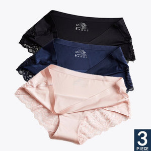 Hot Sale 3pcs/lot Women Lace side Panties Seamless Breathable Hollow Briefs Solid Color Nylon Low Rise Lingerie Sexy Underwear