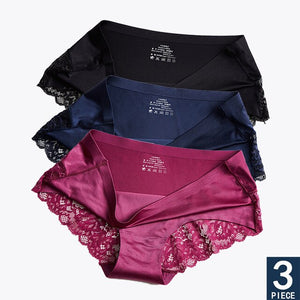 Hot Sale 3pcs/lot Women Lace side Panties Seamless Breathable Hollow Briefs Solid Color Nylon Low Rise Lingerie Sexy Underwear