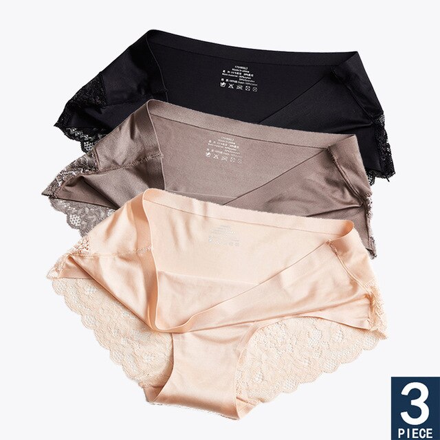 Hot Sale 3pcs/lot Women Lace side Panties Seamless Breathable Hollow Briefs Solid Color Nylon Low Rise Lingerie Sexy Underwear