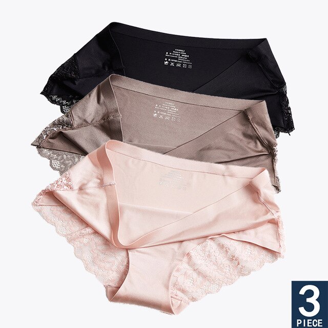 Hot Sale 3pcs/lot Women Lace side Panties Seamless Breathable Hollow Briefs Solid Color Nylon Low Rise Lingerie Sexy Underwear
