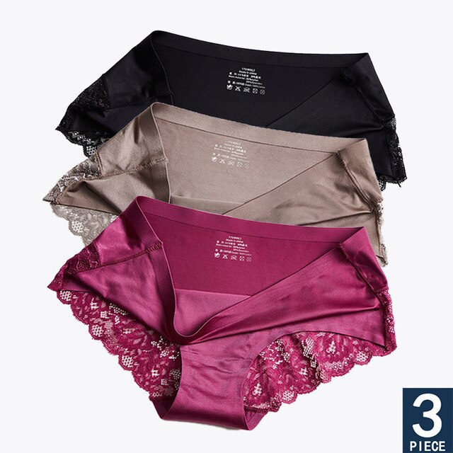 Hot Sale 3pcs/lot Women Lace side Panties Seamless Breathable Hollow Briefs Solid Color Nylon Low Rise Lingerie Sexy Underwear