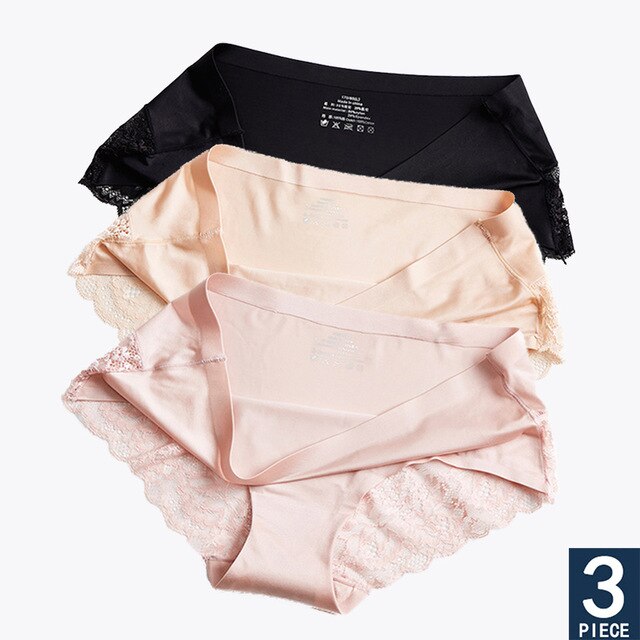 Hot Sale 3pcs/lot Women Lace side Panties Seamless Breathable Hollow Briefs Solid Color Nylon Low Rise Lingerie Sexy Underwear