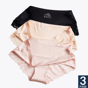 Hot Sale 3pcs/lot Women Lace side Panties Seamless Breathable Hollow Briefs Solid Color Nylon Low Rise Lingerie Sexy Underwear