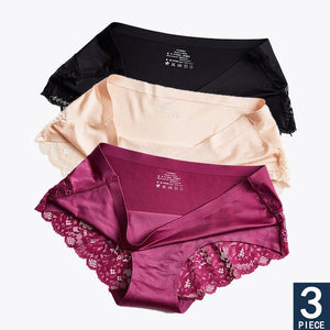 Hot Sale 3pcs/lot Women Lace side Panties Seamless Breathable Hollow Briefs Solid Color Nylon Low Rise Lingerie Sexy Underwear