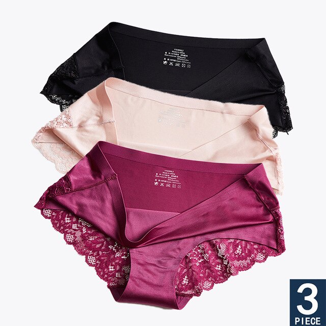 Hot Sale 3pcs/lot Women Lace side Panties Seamless Breathable Hollow Briefs Solid Color Nylon Low Rise Lingerie Sexy Underwear
