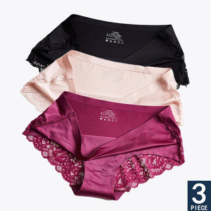 Hot Sale 3pcs/lot Women Lace side Panties Seamless Breathable Hollow Briefs Solid Color Nylon Low Rise Lingerie Sexy Underwear