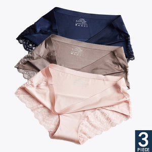 Hot Sale 3pcs/lot Women Lace side Panties Seamless Breathable Hollow Briefs Solid Color Nylon Low Rise Lingerie Sexy Underwear