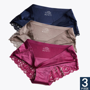 Hot Sale 3pcs/lot Women Lace side Panties Seamless Breathable Hollow Briefs Solid Color Nylon Low Rise Lingerie Sexy Underwear