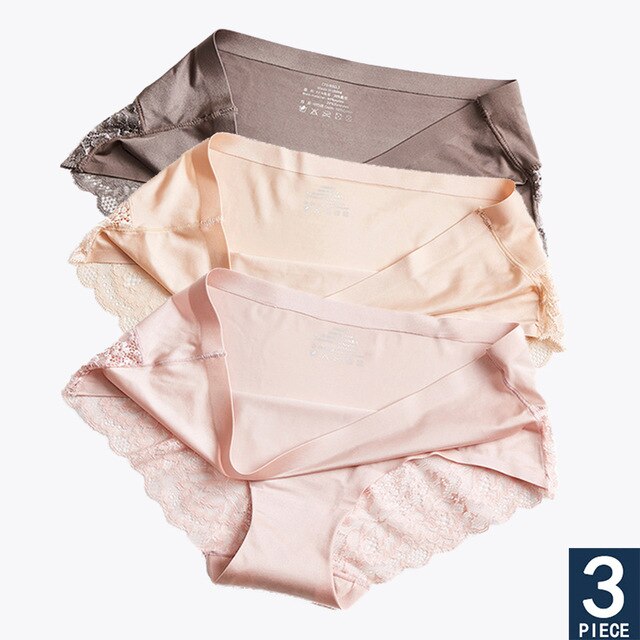 Hot Sale 3pcs/lot Women Lace side Panties Seamless Breathable Hollow Briefs Solid Color Nylon Low Rise Lingerie Sexy Underwear